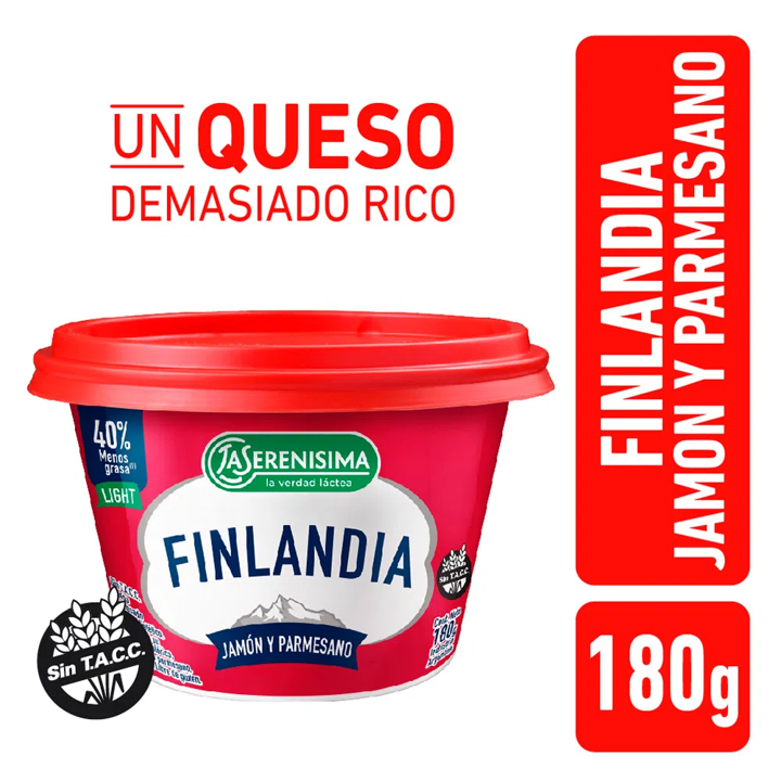 QUESO UNTABLE FINLANDIA JAMON Y PARMESANO LIGHT 180 GR