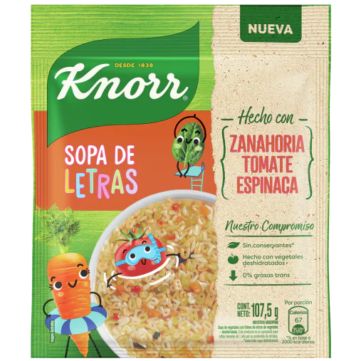 SOPA CASERA KNORR VEGETALES CON LETRAS 107.5 GR