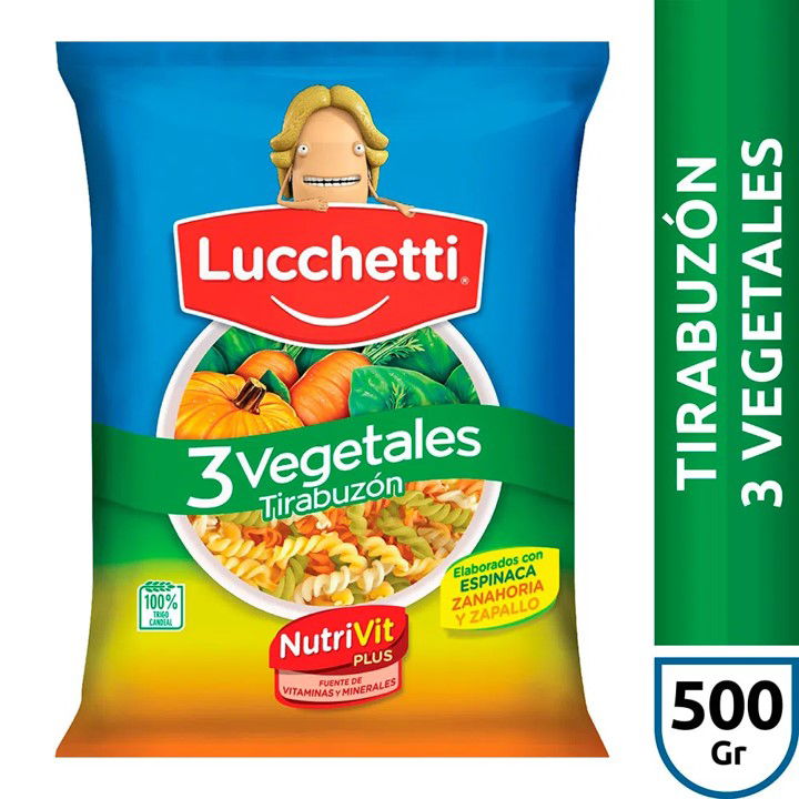 FIDEOS LUCCHETTI TIRABUZON 3 VEGETALES 500 GR