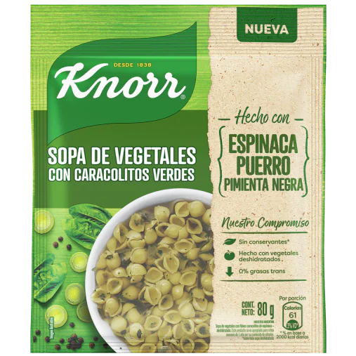 SOPA CASERA KNORR VEGETALES CON CARACOL VERDE 80 GR