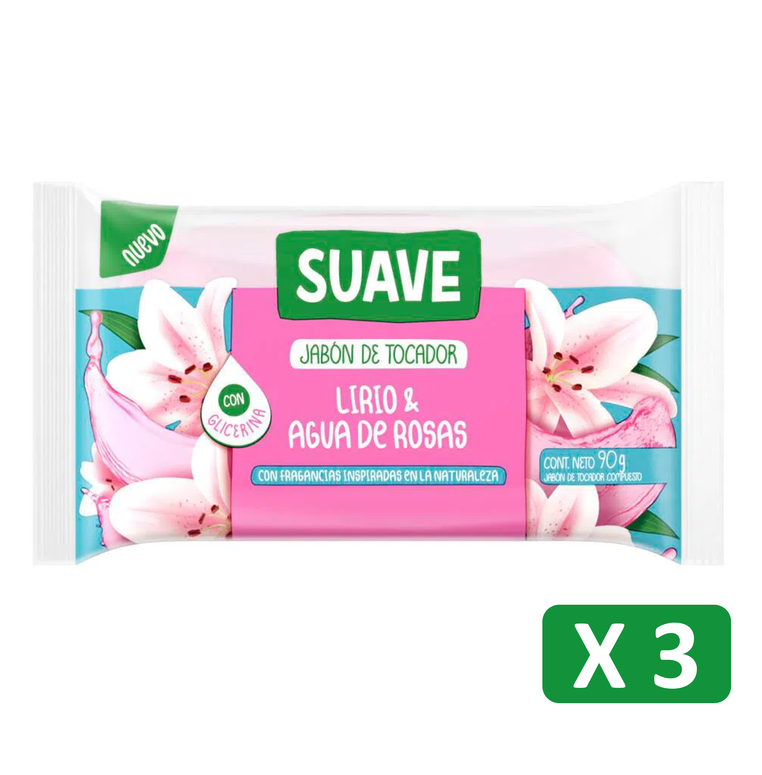 JABON DE TOCADOR SUAVE LIRIO Y ROSAS TRIPACK 270 GR