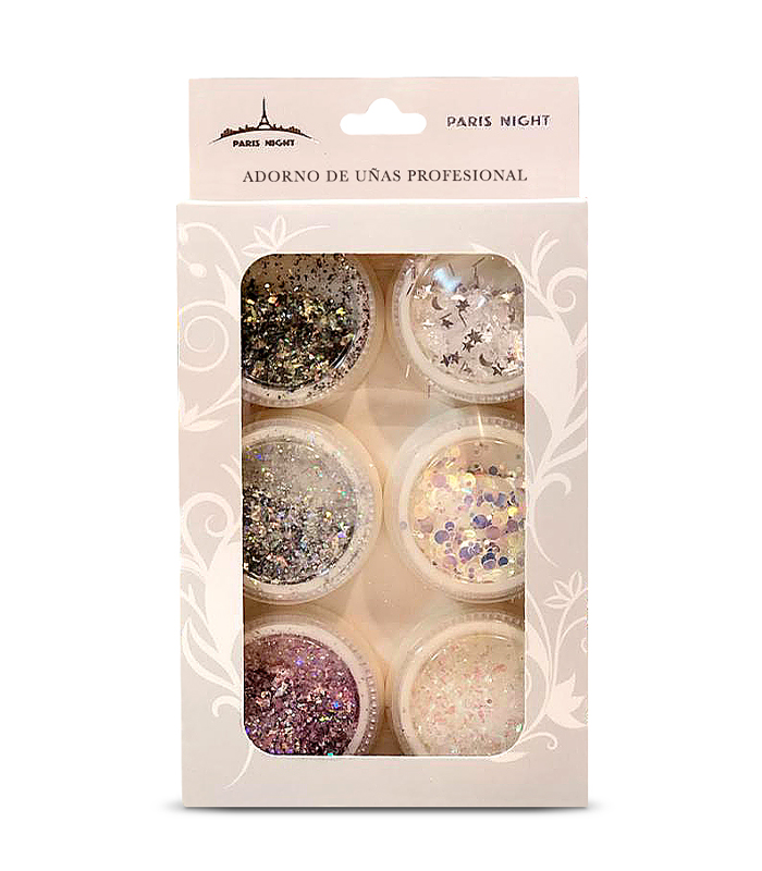 CAJA *6 PASTILLITAS GLITER VARIAS FORMAS