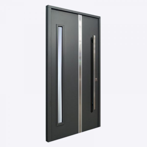 PUERTA PAVIR PESADA PIVOTANTE BLANCA/GRAFITO C/VIDRIO LATERAL 1.00X2.00