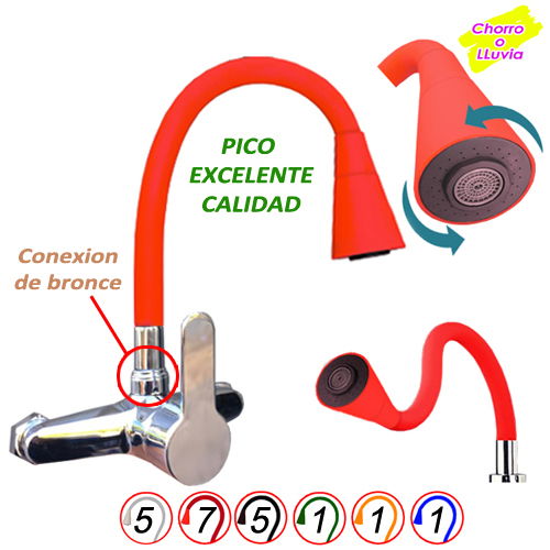 MEZCLADORA MONOCOMANDO SAUL PARED MESADA PICO COLOR (9095)