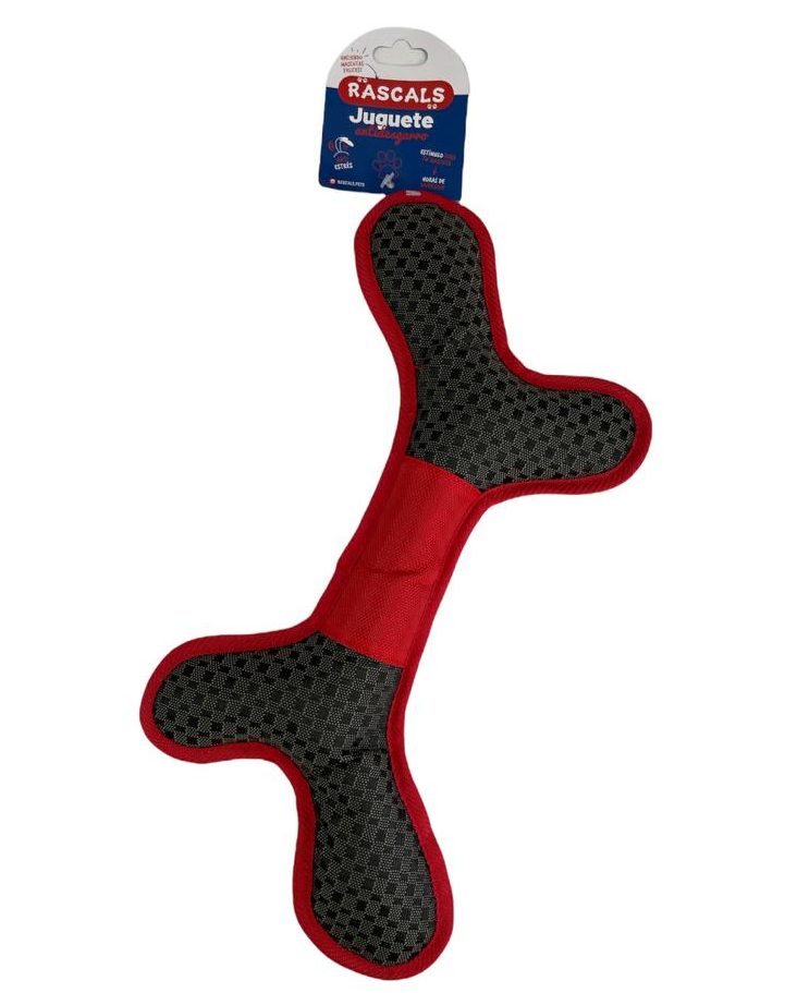 PELUCHE HUESO ANTIDESGARRO ROJO/NEGRO	
