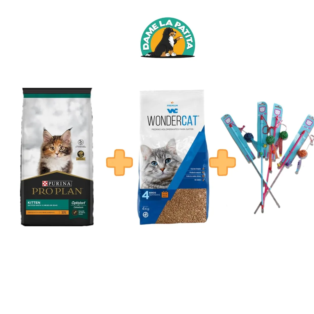 PROMO PRO PLAN KITTEN 3KG + WONDER CAT AGLOMERANTE + VARITA	